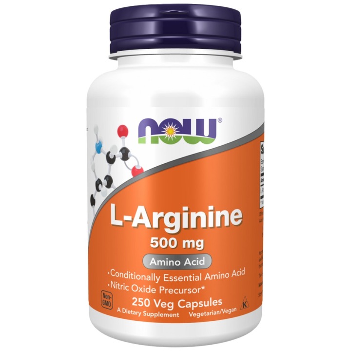 Supliment nutritiv NOW Foods L-Arginina 500 mg, 250 capsule