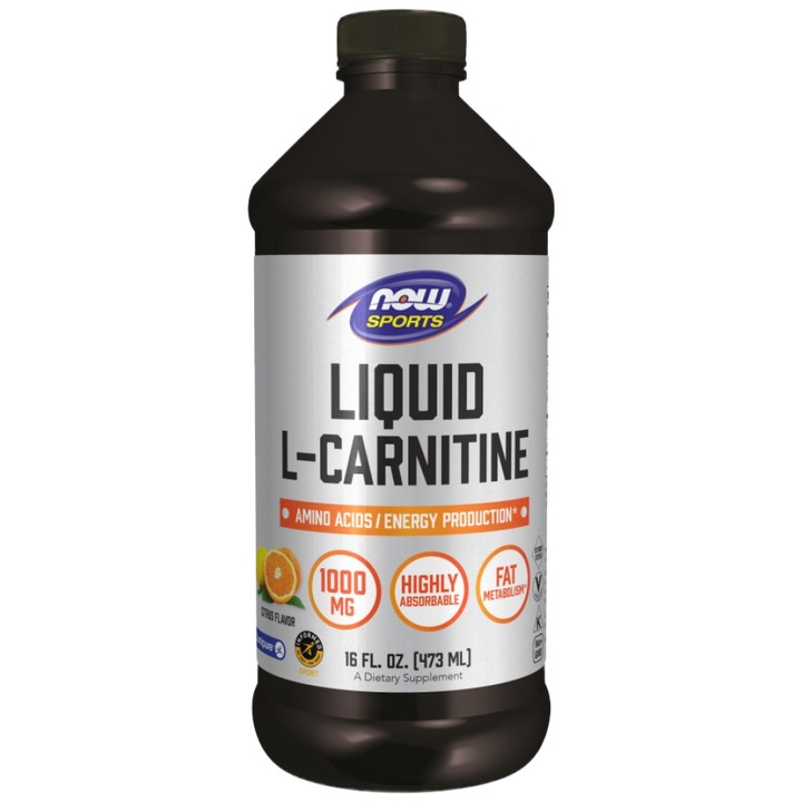 Supliment nutritiv NOW Foods L-Carnitine Liquid 1000 mg, Citrice, 473 ml