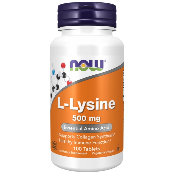 Хранителна добавка NOW Foods L-Lysine 500 mg, 100 Таблетки