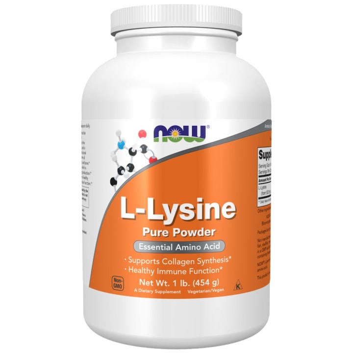 Хранителна добавка NOW Foods L-Lysine Powder, 454 грама