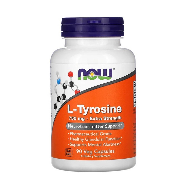L-Tyrosine, Tirozina 750mg, Now Foods, 90 veg caps