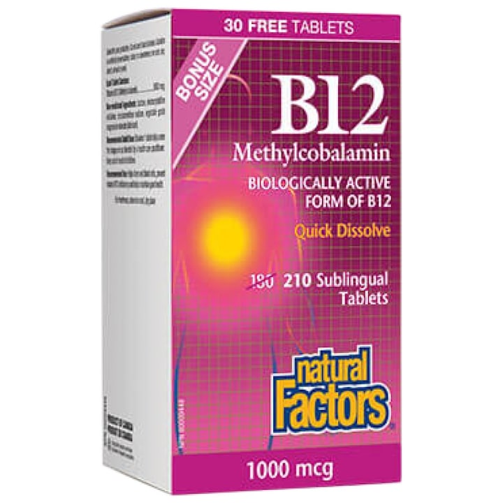 Supliment alimentar Natural Factors B12 Methylcobalamin 1000 mcg, 210 tablete sublinguale