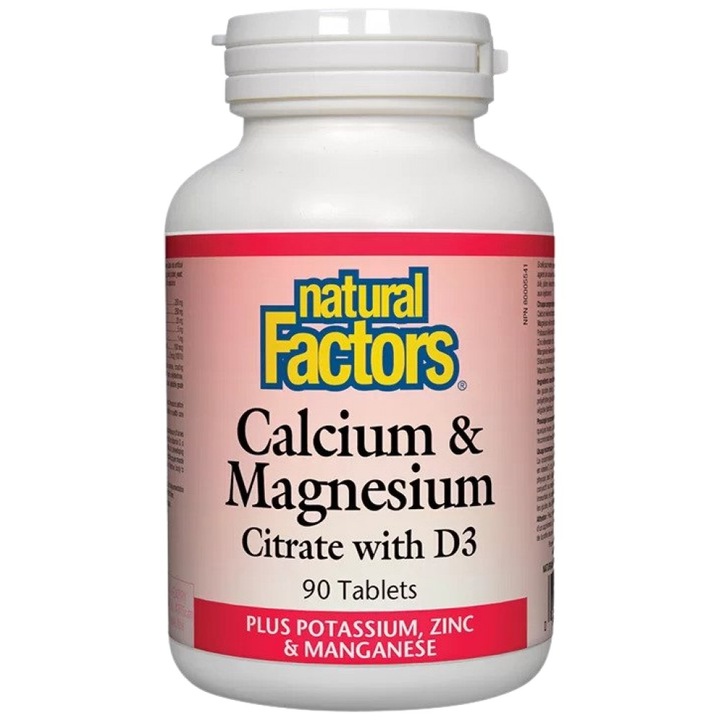 Хранителна добавка Natural Factors Calcium and Magnesium Citrate with D3, 90 Таблетки