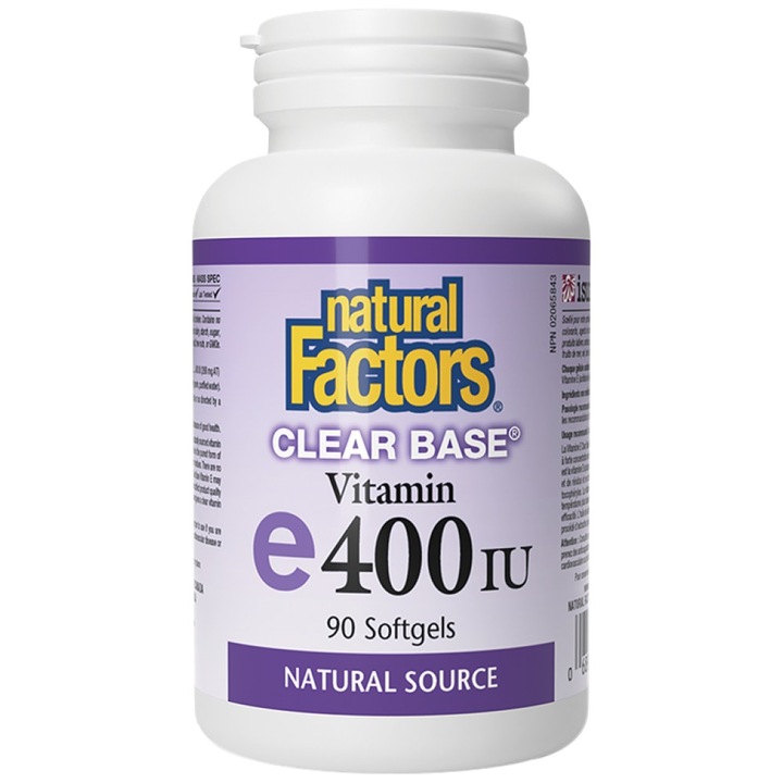 Хранителна добавка Natural Factors Clear Base Vitamin E 400 IU, 90 Гел капсули