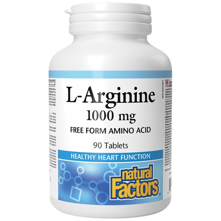 Хранителна добавка Natural Factors L-Arginine 1000 mg, 90 Таблетки