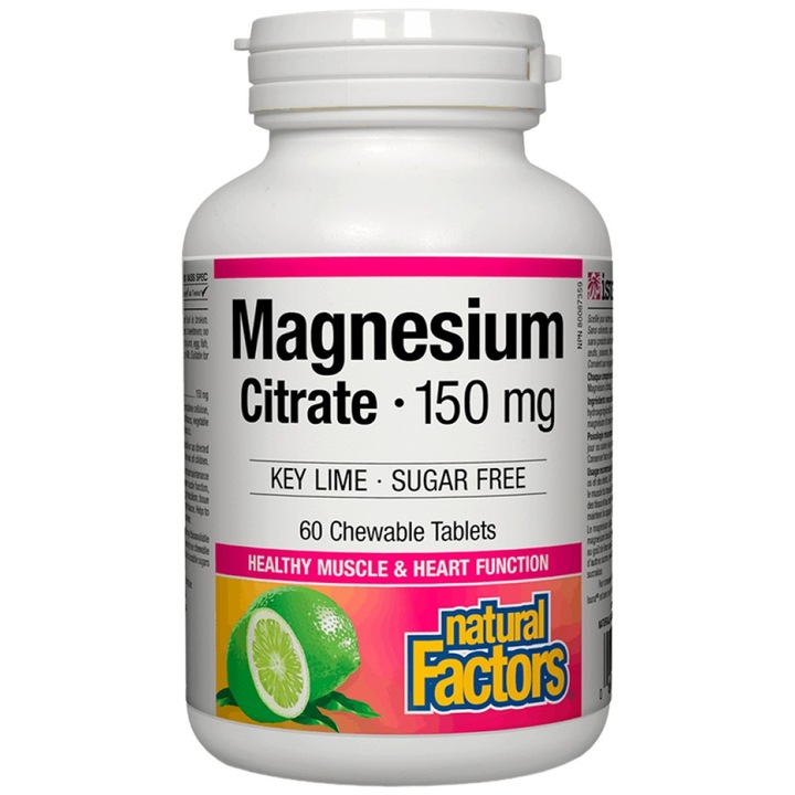 Supliment alimentar Natural Factors Citrat de magneziu 150 mg, 60 comprimate masticabile