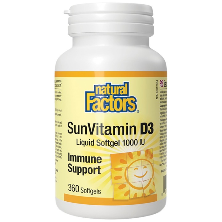 Supliment alimentar Natural Factors SunVitamin D3 1000 UI, 360 capsule de gel
