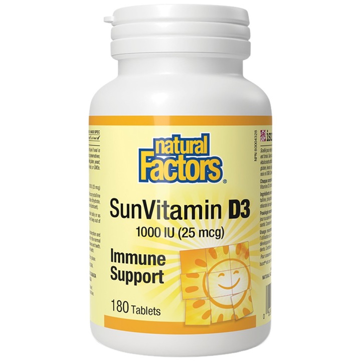Supliment alimentar Natural Factors SunVitamin D3 1000 UI, 180 Tablete