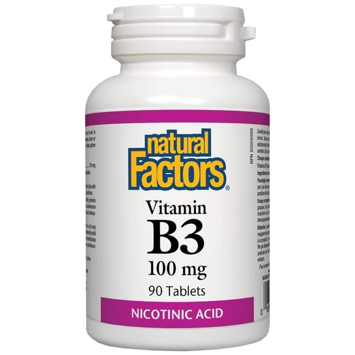 Хранителна добавка Natural Factors Vitamin B3 100 mg, 90 Таблетки