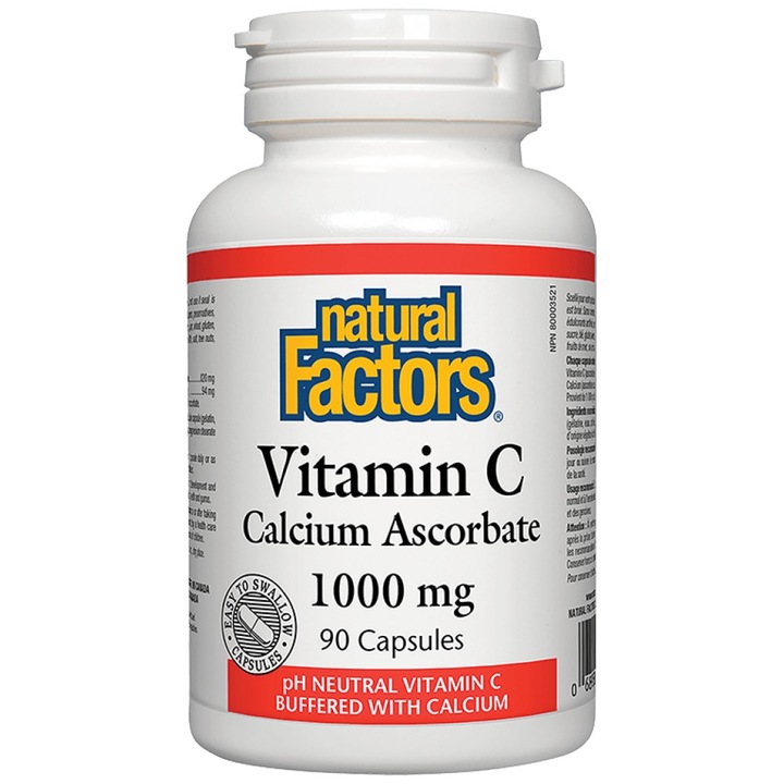 Хранителна добавка Natural Factors Vitamin C 1000 mg Calcium Ascorbate Caps, 90 капсули