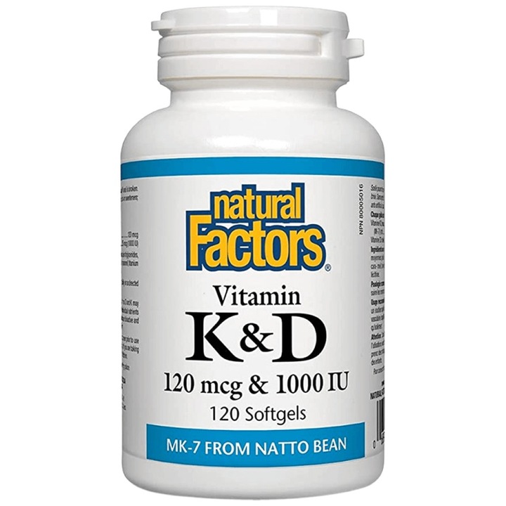 Supliment alimentar Natural Factors Vitamina K2 120 mcg D3 1000 UI, 120 capsule de gel