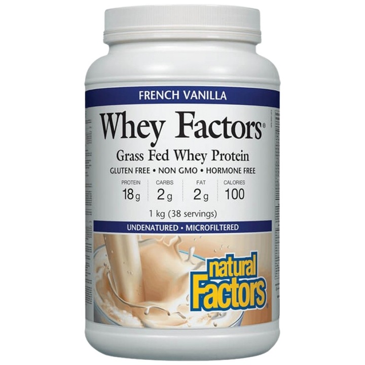 Supliment alimentar Natural Factors Whey Factors Grass Fed Whey Protein Vanilie, Vanilie, 1000 grame