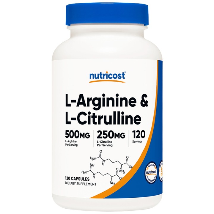 Хранителна добавка Nutricost L-Arginine plus L-Citrulline Complex, 120 капсули