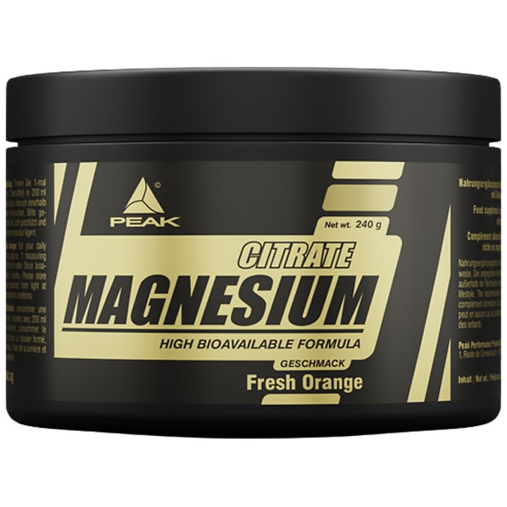 Хранителна добавка PEAK Magnesium Citrate Powder, Портокал, 240 грама