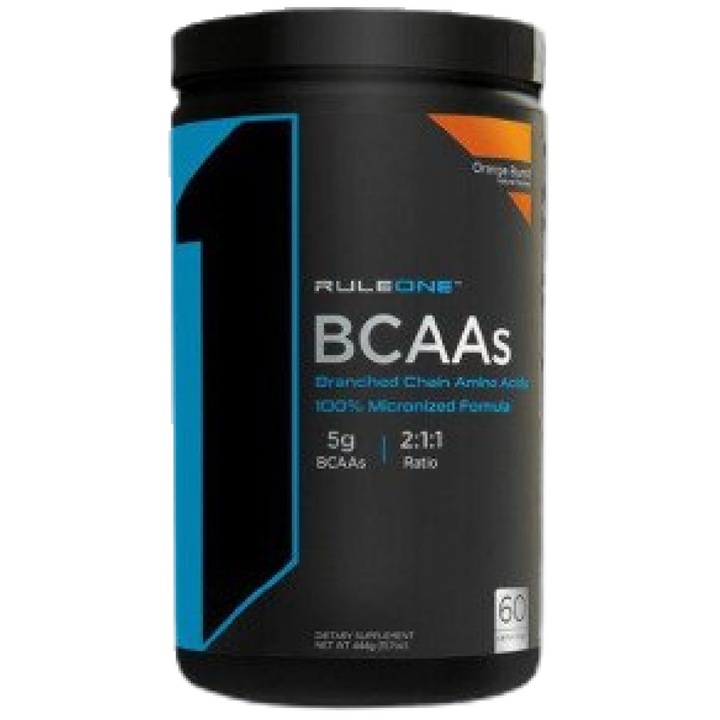 Хранителна добавка Rule1 BCAAs 100% Micronized 2:1:1 BCAA Formula, Портокал, 426 грама