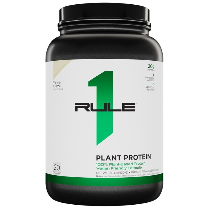 Supliment alimentar Rule1 Plant Protein 100% Vegan Formula, crema de vanilie, 630 grame