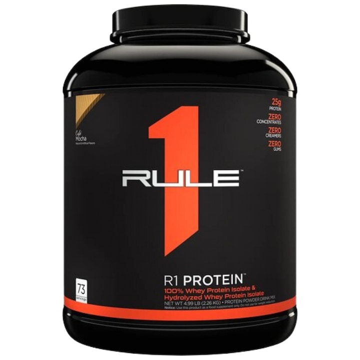 Supliment alimentar Rule1 R1 Protein 100% zer izolat si zer hidrolizat, cafea Mocha, 2196-2280 grame