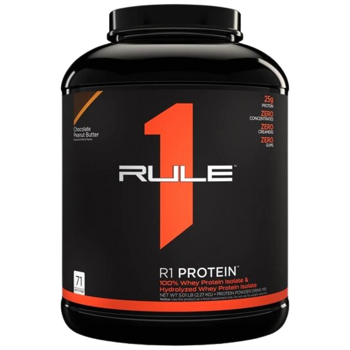 Хранителна добавка Rule1 R1 Protein 100% Whey Isolate and Whey Hydrolysate, Шоколад с фъстъчено масло, 2196-2280 грама