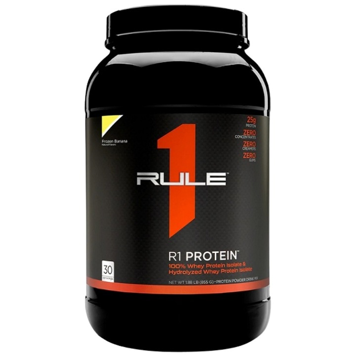 Хранителна добавка Rule1 R1 Protein 100% Whey Isolate and Whey Hydrolysate, Банан, 855-930 грама