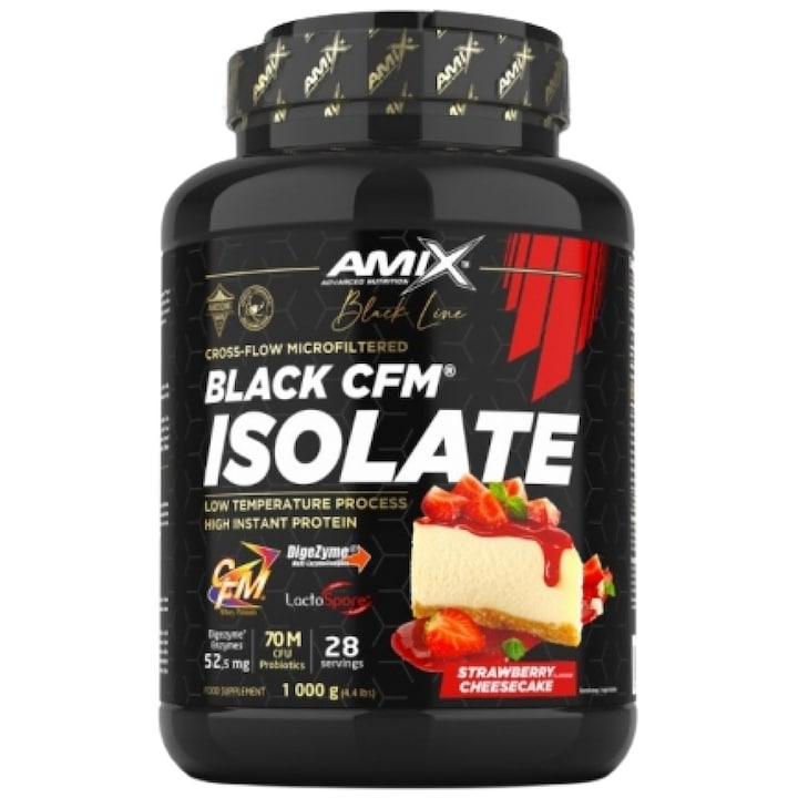 Хранителна добавка AMIX Black CFM Isolate, Ягодов Чийзкейк, 1000 грама