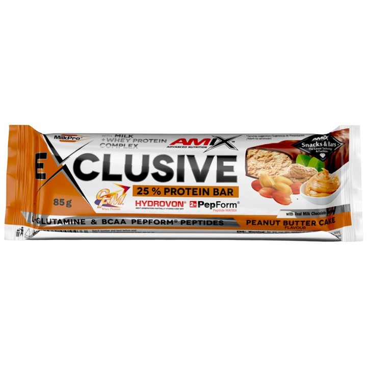 Supliment alimentar, AMIX, Exclusive Protein Bar, Tort cu unt de arahide, 85 grame