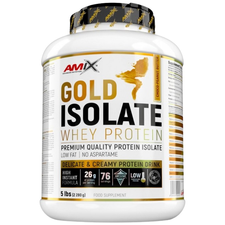 Хранителна добавка AMIX Gold Isolate Whey Protein, Шоколад с фъстъчено масло, 2270 грама