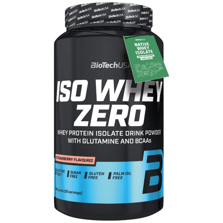 Supliment alimentar BioTech USA Iso Whey Zero, Capsuni, 908 grame