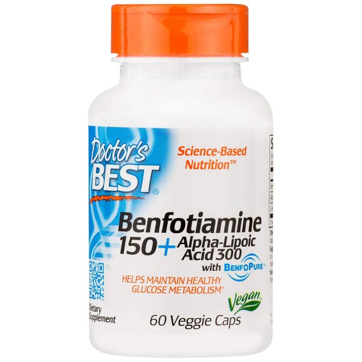Хранителна добавка Doctors Best BEST Benfotiamine 150 mg plus Alpha Lipoic Acid 300 mg, 60 капсули