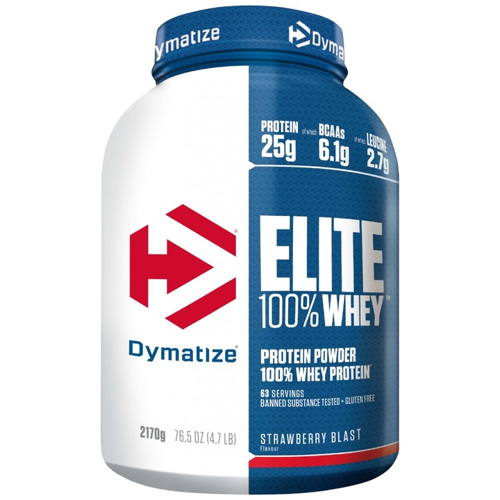 Хранителна добавка Dymatize Elite 100% Whey, Ягода, 2170 грама