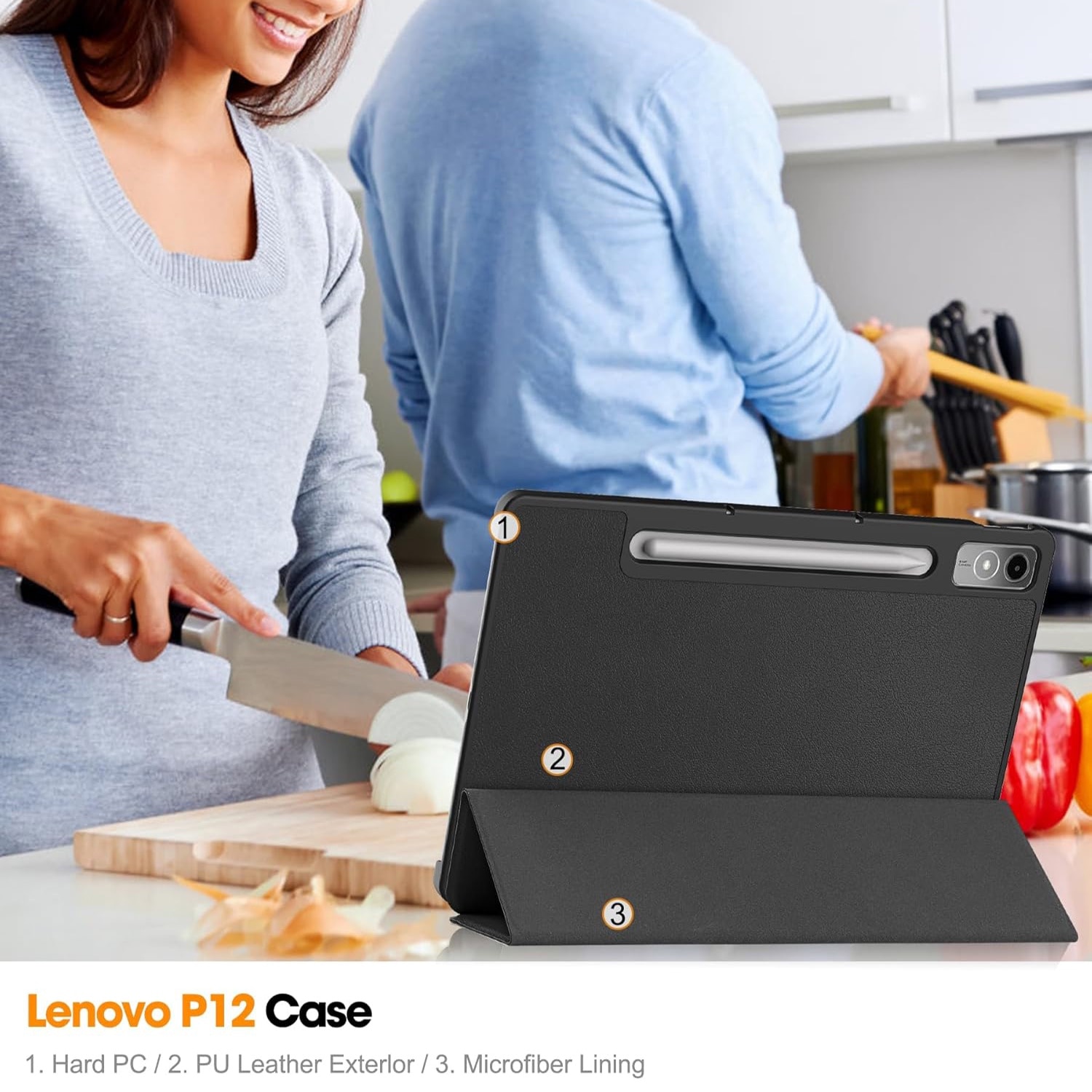 Husa de protectie pentru tableta, potrivita pentru LenovoTab P12， 12.7-inch（2023），VIENOD®, Negru