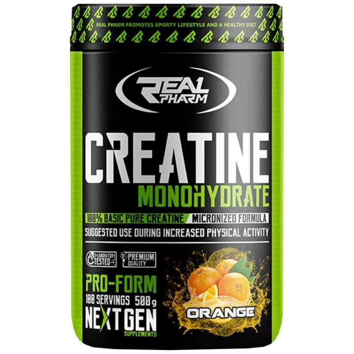 Хранителна добавка Real Pharm Creatine Mono, Портокал, 500 грама