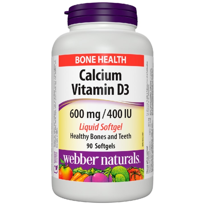 Хранителна добавка Webber Naturals Calcium 600 mg plus Vitamin D3 400 IU, 90 дражета