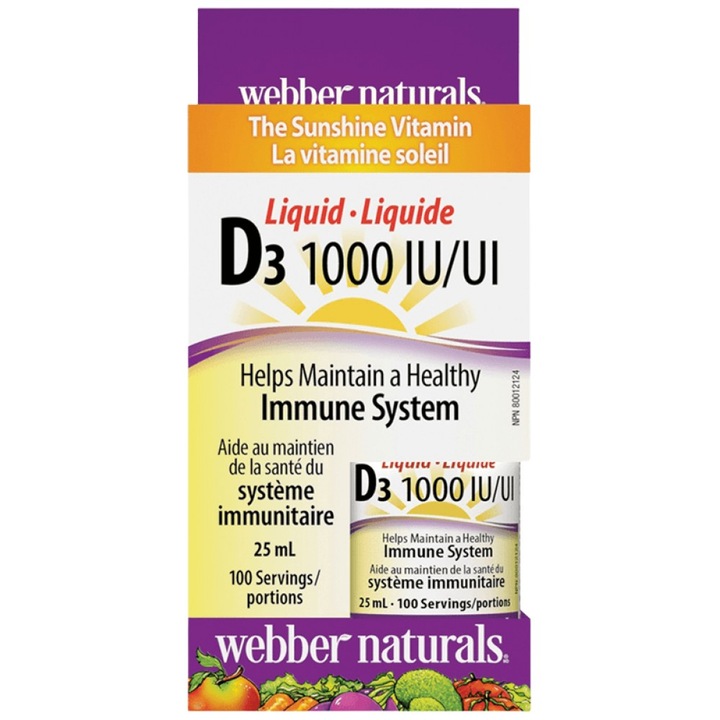 Supliment alimentar Webber Naturals Liquid Vitamina D3 1000 UI, 25 ml