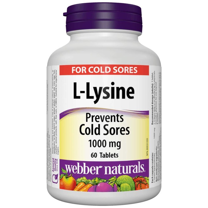 Хранителна добавка Webber Naturals L-Lysine 1000 mg, 60 Таблетки