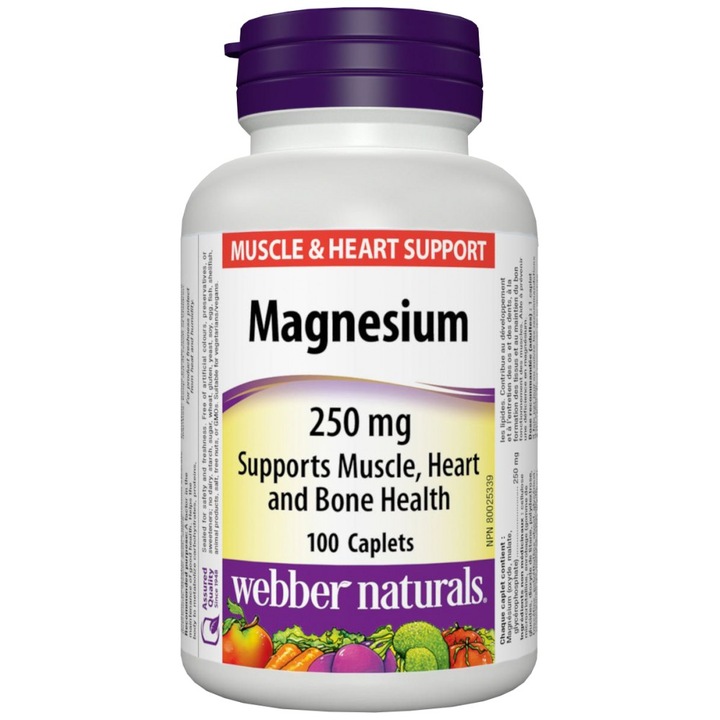 Supliment alimentar, Webber Naturals, Magneziu 250 mg, 100 capsule