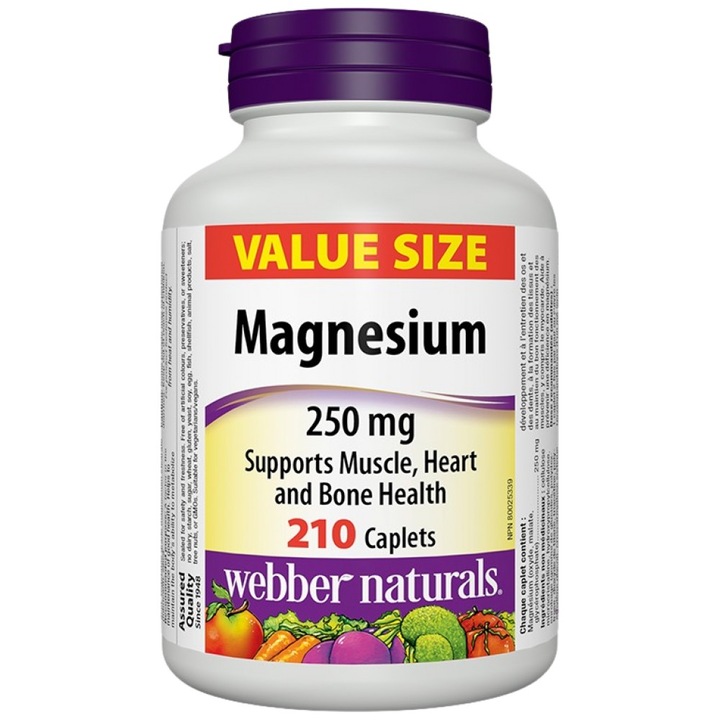 Supliment alimentar Webber Naturals Magneziu 250 mg oxid, malat si glicerofosfat, 210 capsule