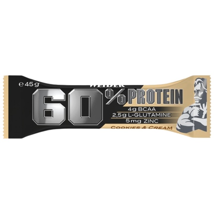 Supliment alimentar Weider 60% Protein Bar, Biscuiti cu Crema, 45 grame
