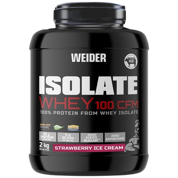 Хранителна добавка Weider Isolate Whey Protein 100 CFM, Ягодов сладолед, 2000 грама