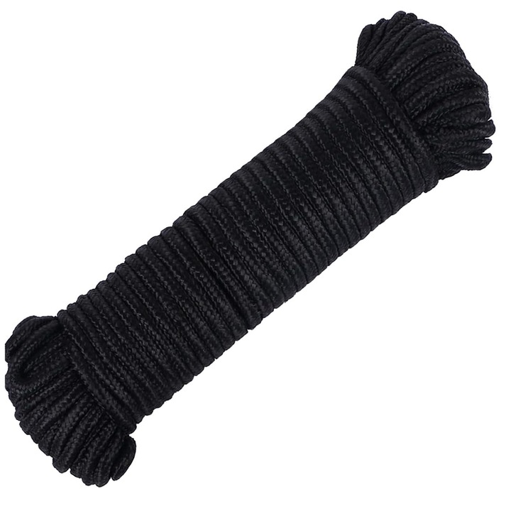 Fonott kötél, Axroad Mall, Zsineg, Nylon, Átmérő 6mm, Hossz 50m, Kopásálló, Ruhák, sátrak, függőágyak, kötőfékek, napellenzők felakasztására, kültéren, sport, Puha és tartós, Fekete