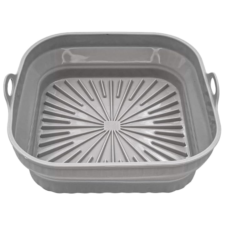 Форма за еър фрайър, Axroad Mall, Незалепваща, Устойчива на висока температура, Многократна употреба, Сгъваем дизайн, Неплъзгащи се дръжки, Силикон, 20,5х20,5х6 см, Сив
