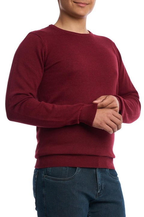 Férfi pulóver, kerek nyakkivágással, nagy méretben, Bordó, XL