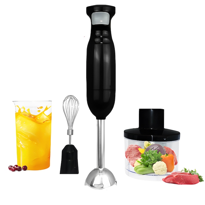 Мултифункционален електрически чопър, блендер, с включени аксесоари, купа за чопър, тел, градуиран съд, 400 W, черен, 5 броя