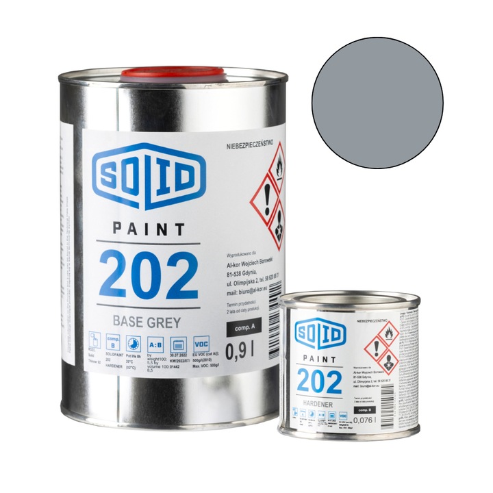 Vopsea cu intaritor, Solid, epoxidice, anti-coroziune, decorative, de protectie, renovare, 1l, semilucios, pentru interior, cu doua componente, 7.5m²/l, Gri