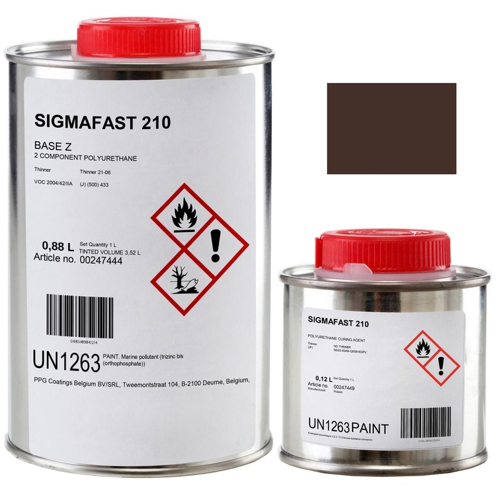 Vopsea cu intaritor, PPG Sigma Coatings, RAL 8017, cu doua componente, pe galvanizat, pentru acoperis, 1l, Maro