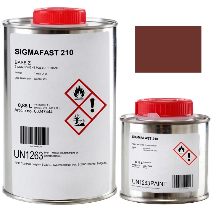 Vopsea cu intaritor, PPG Sigma Coatings, RAL 3009, cu doua componente, pe galvanizat, pentru acoperis, 1l, Maroon