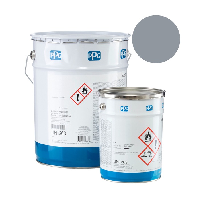 Vopsea cu intaritor, PPG Sigma Coatings, RAL 7001, la cazan, 19.53l, Intaritor 5, 14g/cm3, Gelation 18min, cu doua componente, semilucios, Gri