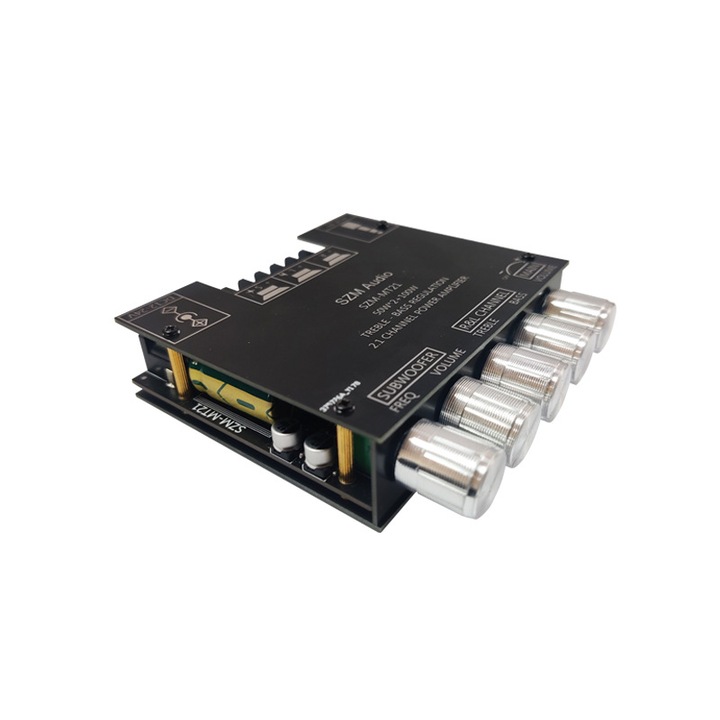 Аудио усилвател, ZK-MT21 Bluetooth 5.0 2.1 канал, 2X50W+100W, аудио мощност 12V-24V, платка за усилвател на субуфера, 50W*2 +100W мощност аудио стерео