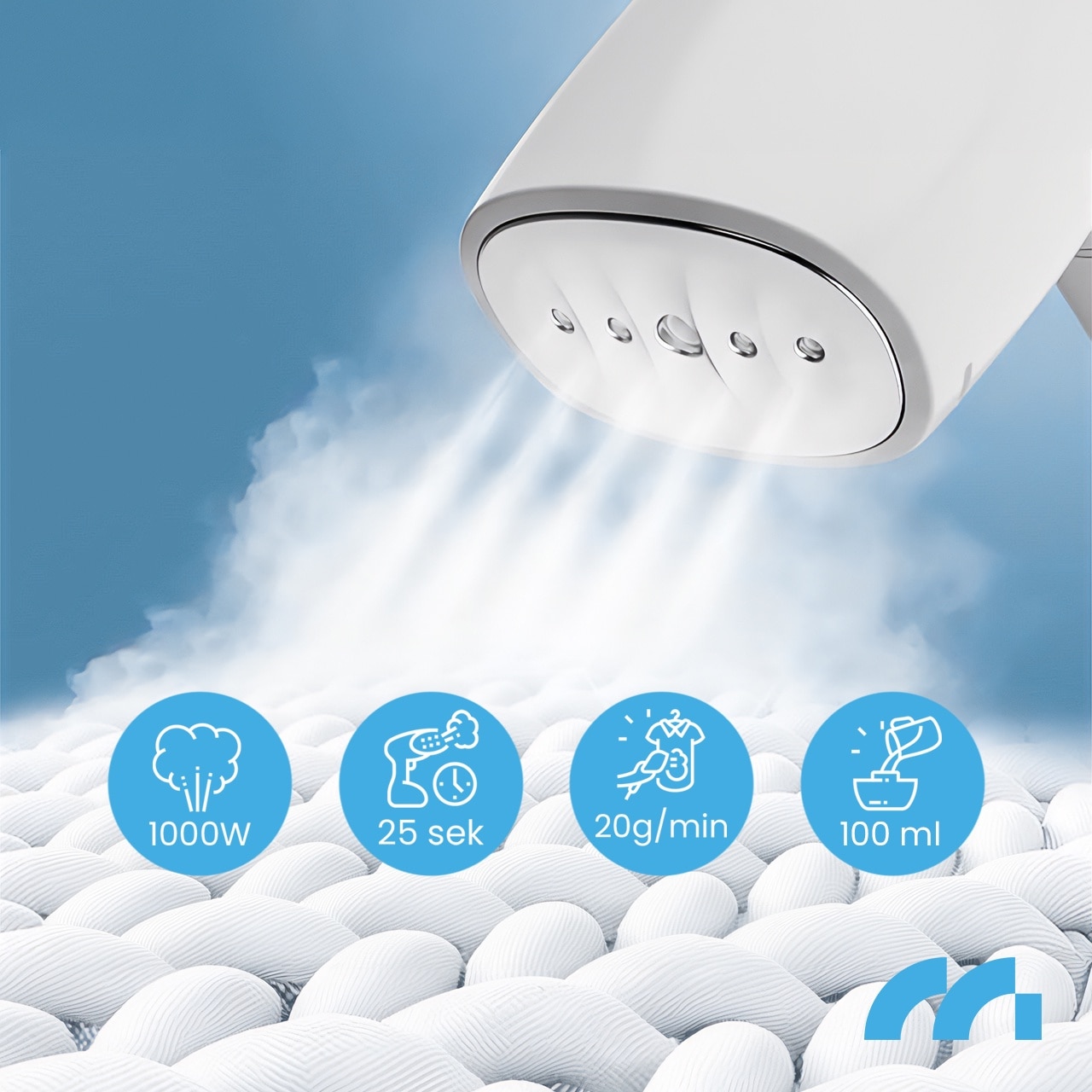 Aparat de calcat vertical, MalTec, HDS1000W, Rezervor detasabil 0.11l, Vaporizator Rapid in 25 s, Debit de Abur 20 g/min, 1000W, Alb