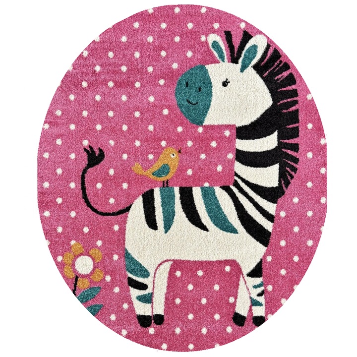 Covor Copii Play, Zebra Roz, Rotund, 07SVR, 100cm x 100cm