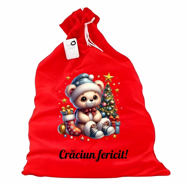 Saculet pentru Cadouri de Craciun, Catifelat, Rosu, Mos Craciun, 60 cm, SMCR015
